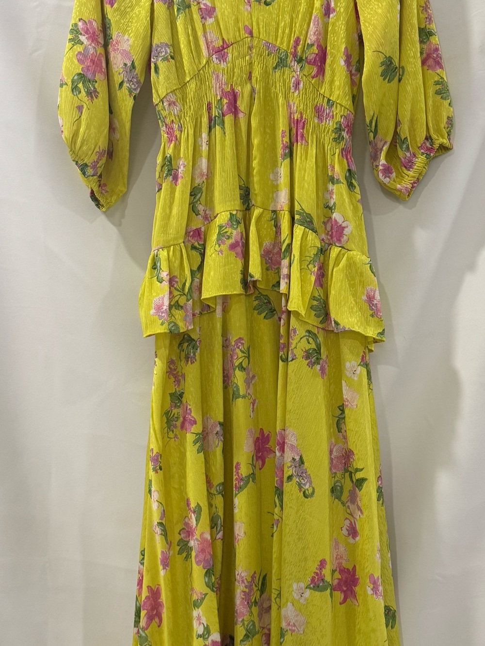 Taylor Yellow Floral Tiered Dress with Pink & Green Bloom